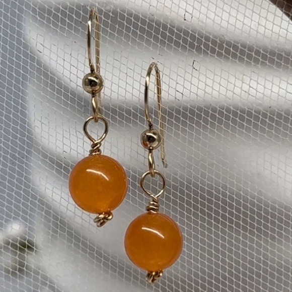 JADE 14K Gold Filled Earrings Tangerine Orange - Picture 3 of 13